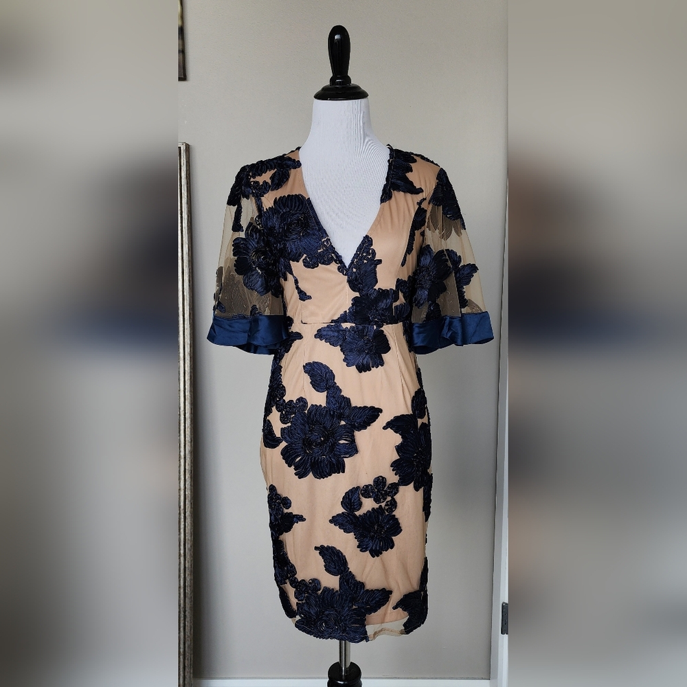 Hello Molly Navy Blue and Nude Embroidered Dress